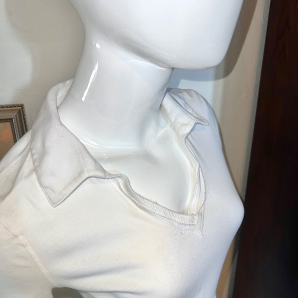 Three Dots Soft Cotton White Collared V-Neck Pullover Top - Medium - Picture 5 of 7